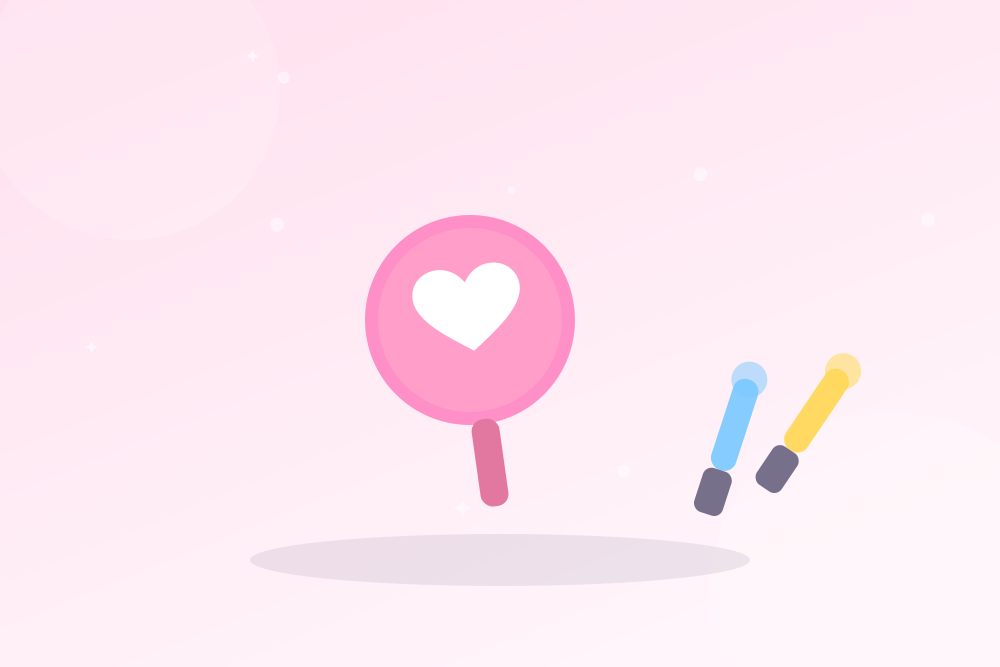 イラスト：ハートの応援うちわとペンライト