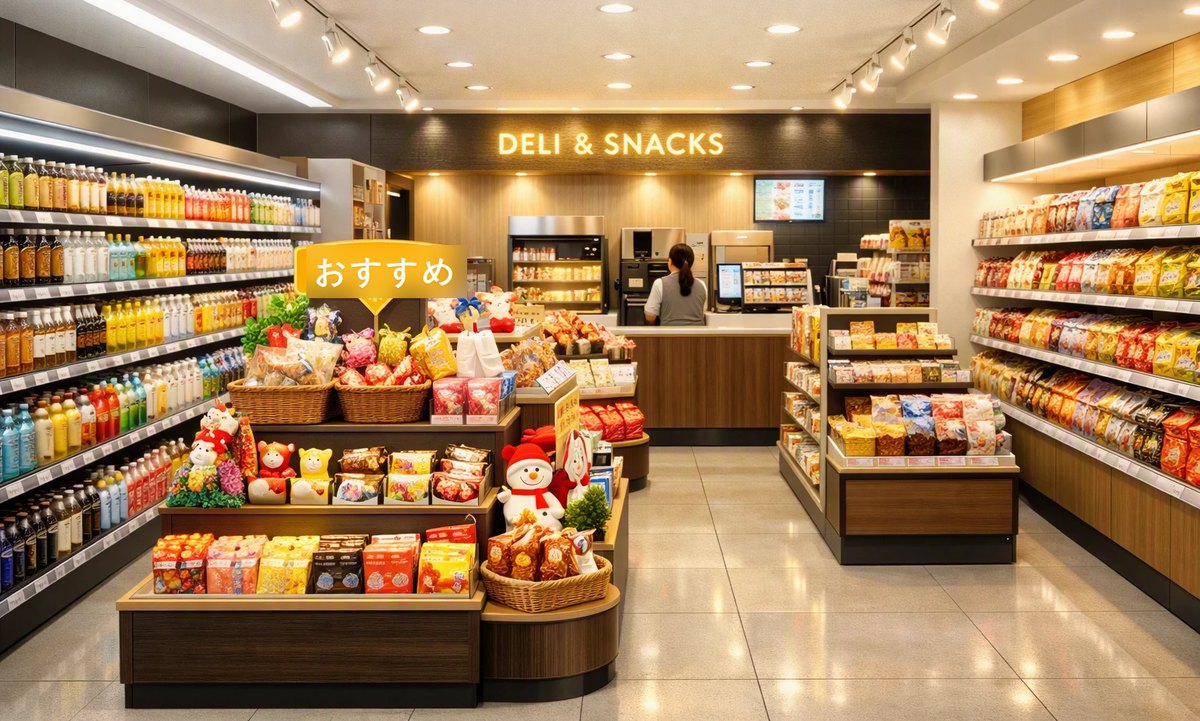 売り場づくりのイメージ：「おすすめ」サインとワゴン陳列で導線を作った店内