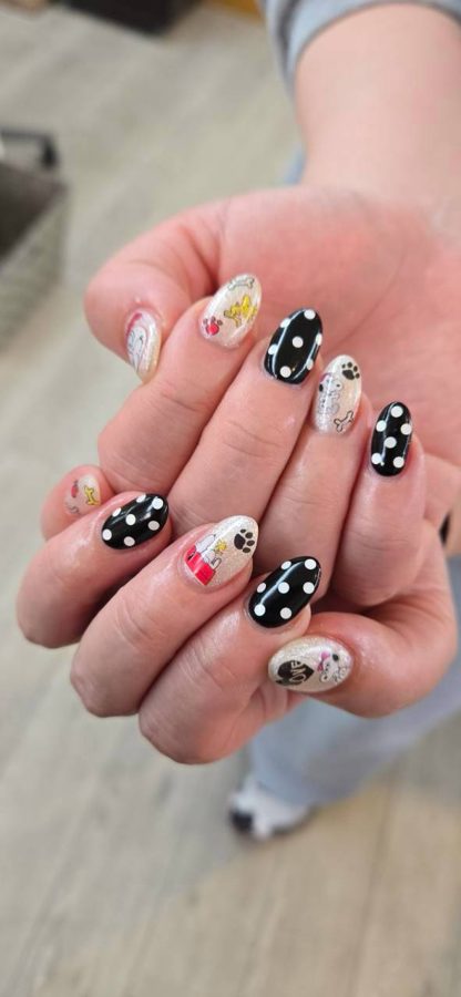 施工実例：黒白ドット×リボンのネイル